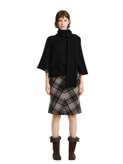 Kabelstrick-Cape-Pullover