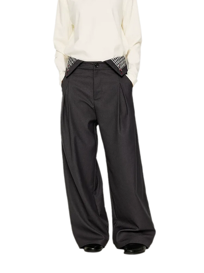 Pleated Houndstooth Wide-Leg Trousers