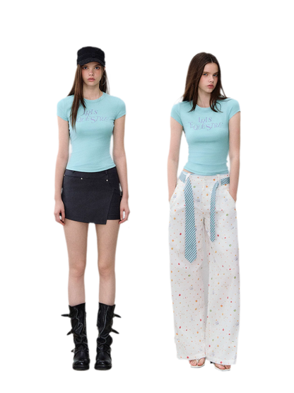 Tencel-Cotton Letter Print Slim T-Shirt