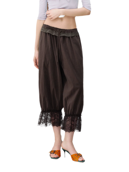 Relaxed Fit Tencel Lace Patchwork Wide Leg Pants