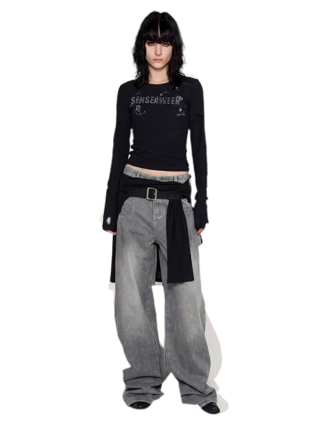 Ribbed Lace Trim Layered T-Shirt