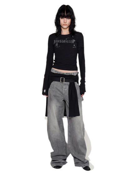 Ribbed Lace Trim Layered T-Shirt