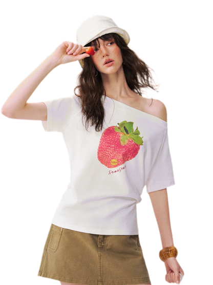 Dopamine Strawberry One-Shoulder Tee
