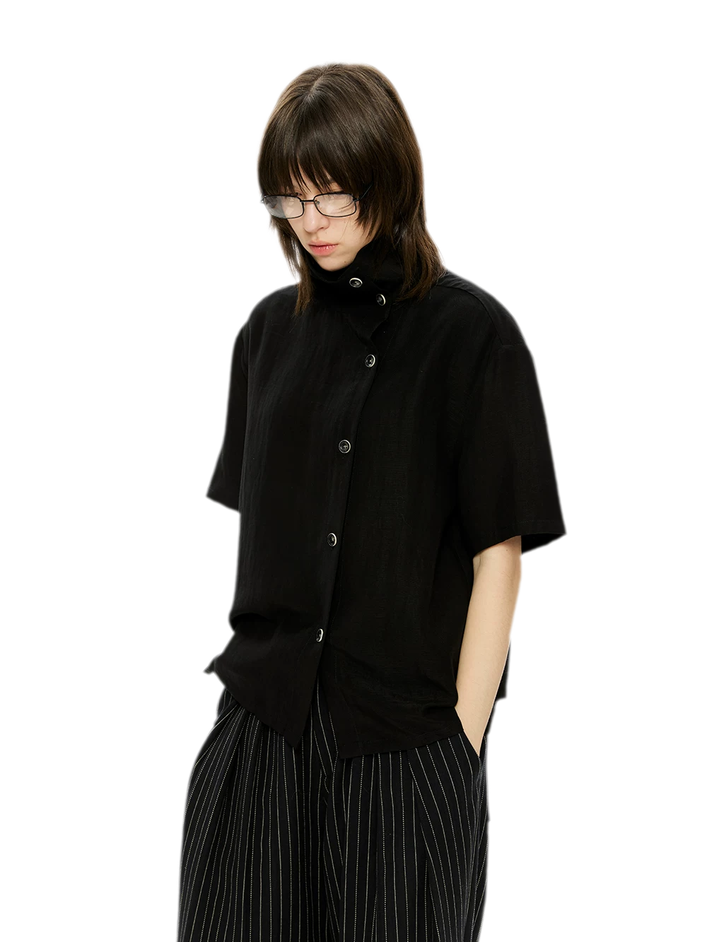 Lyocell Linen Stand Collar Shirt