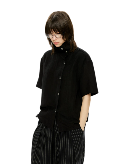 Lyocell Linen Stand Collar Shirt
