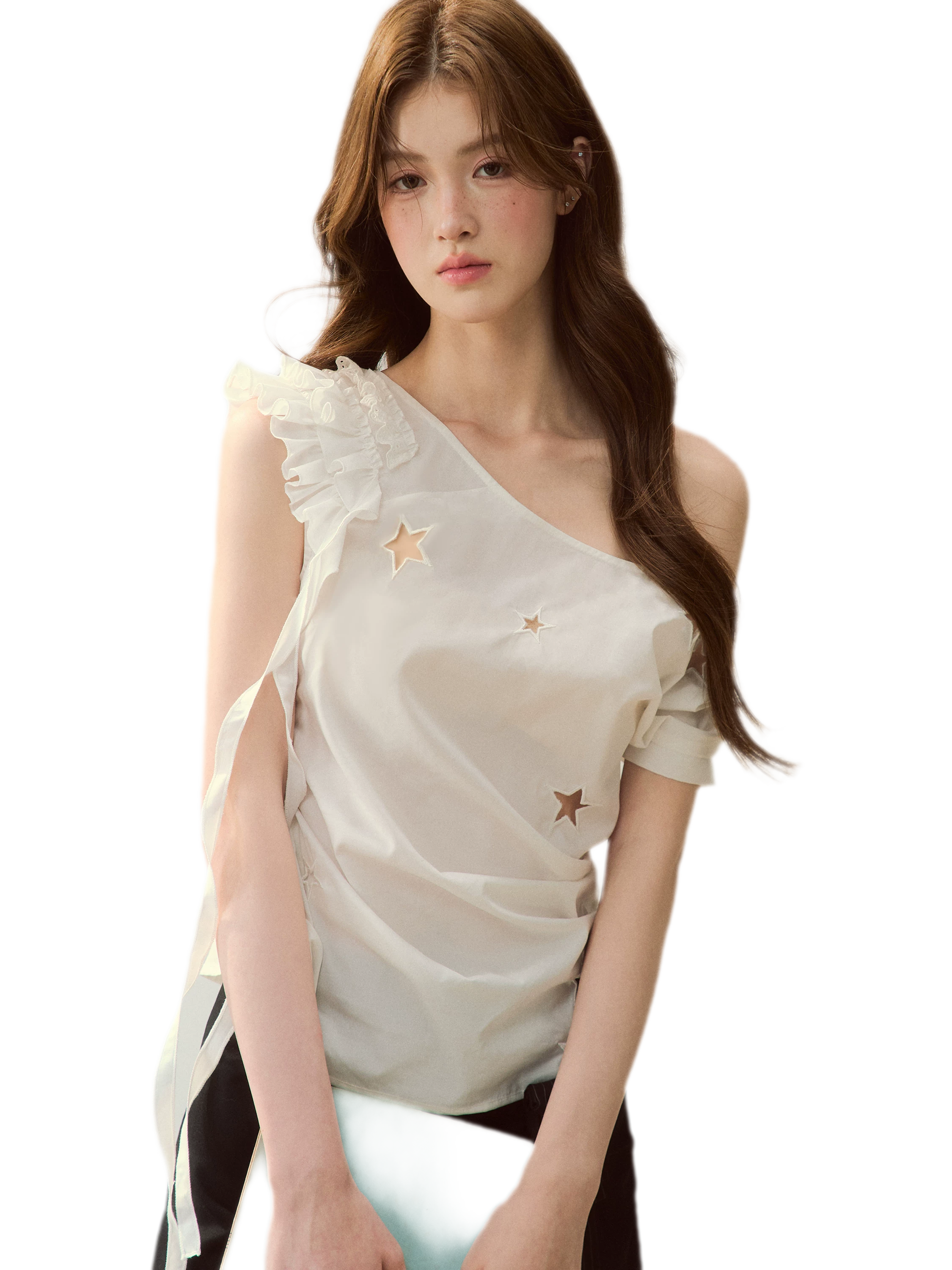 Star Embroidery Asym Shirt