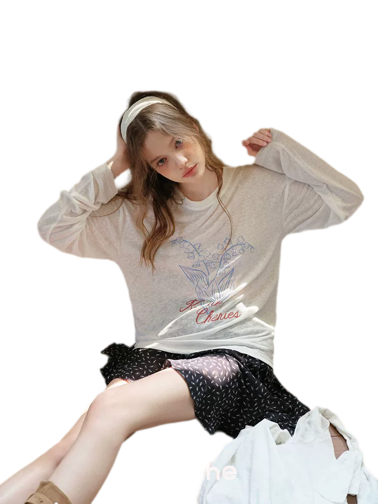 Hand-Drawn Floral Sun Protection Pullover