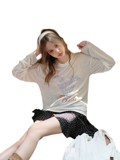 Hand-Drawn Floral Sun Protection Pullover