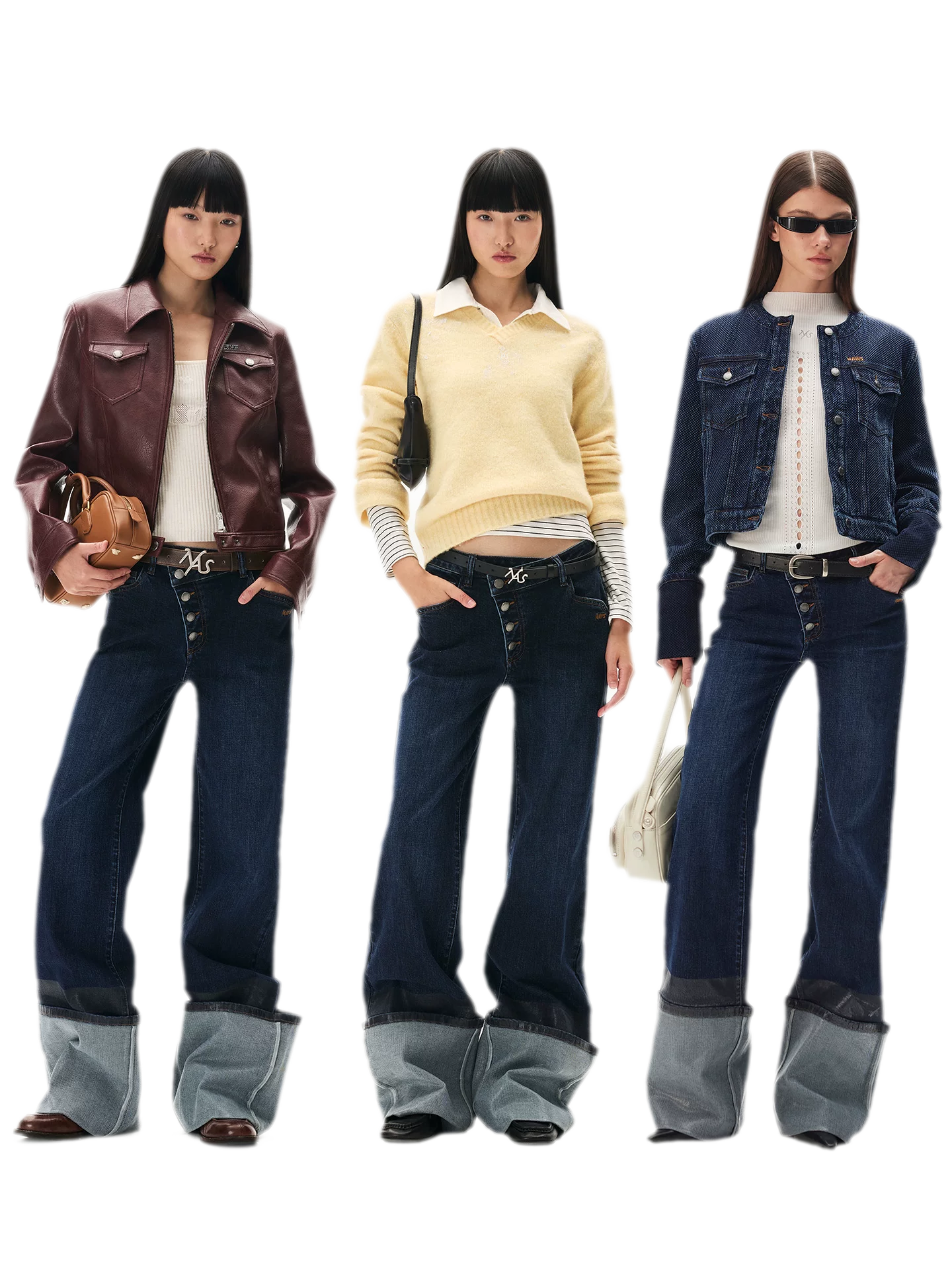Washed Asymmetric Flare Jeans