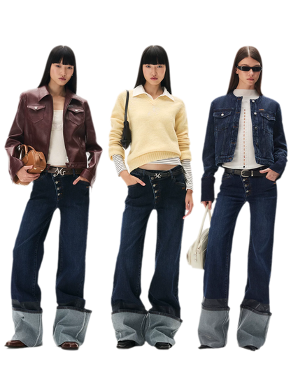 Washed Asymmetric Flare Jeans