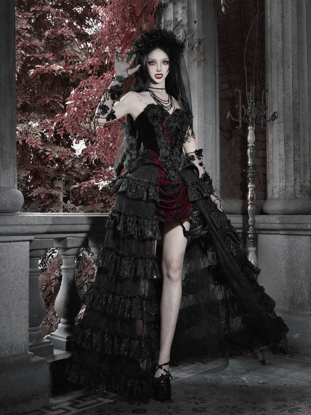 Áo corset Gothic ren nhung