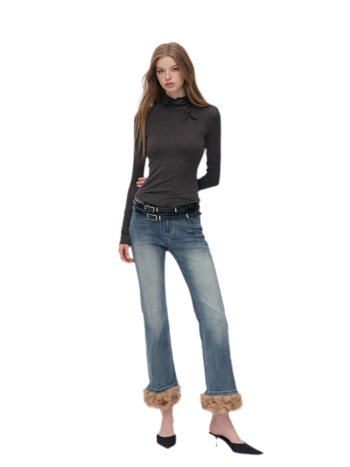 Lyocell Bow High-Neck T-Shirt