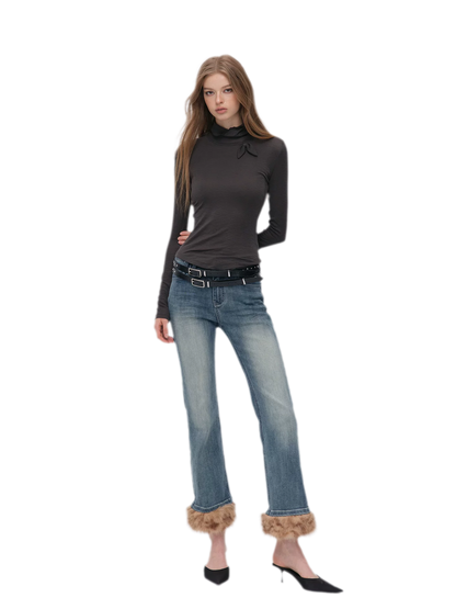 Lyocell Bow High-Neck T-Shirt