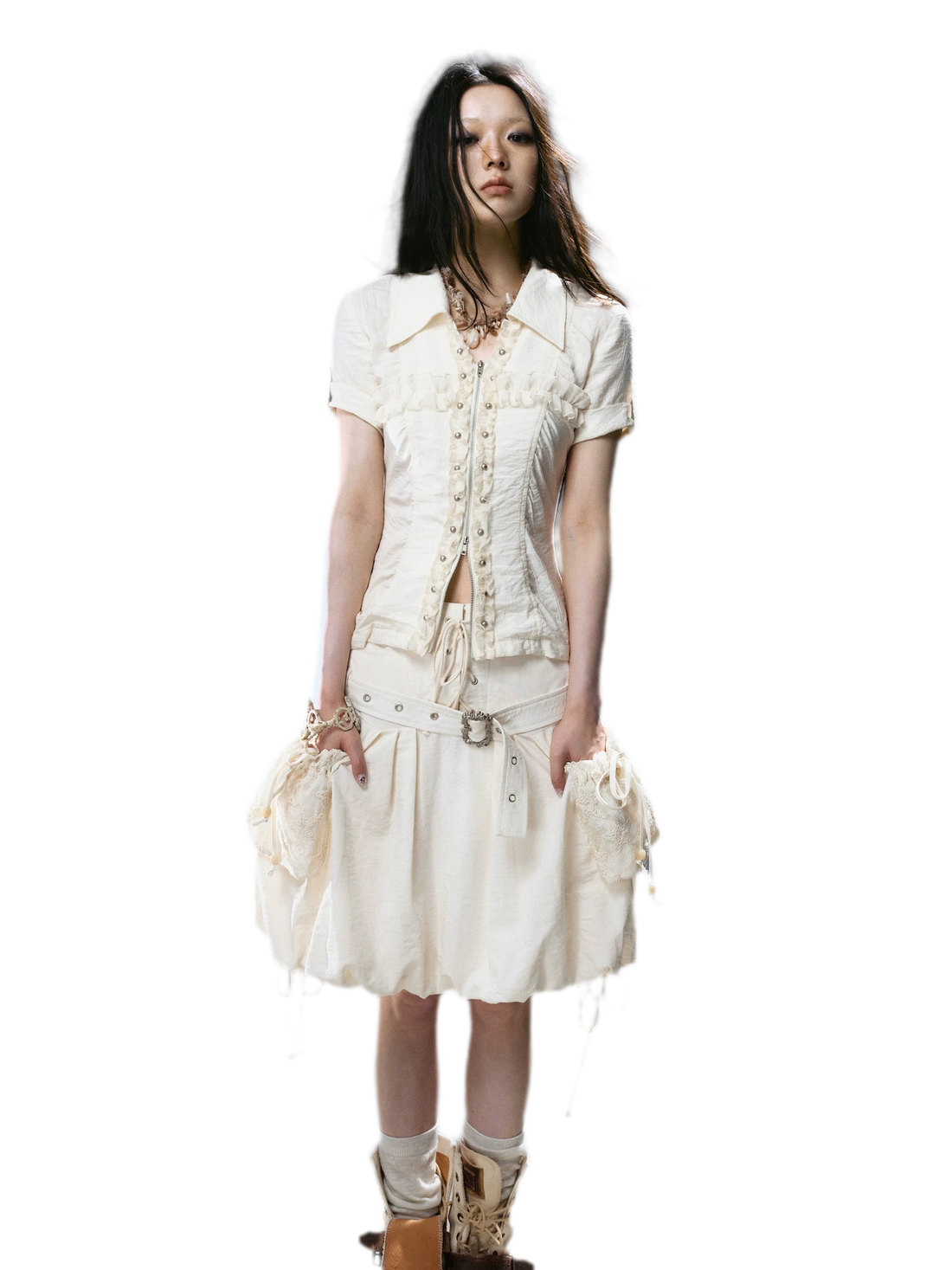 Cest Nous Studded Ruffle Short Shirt – view 2