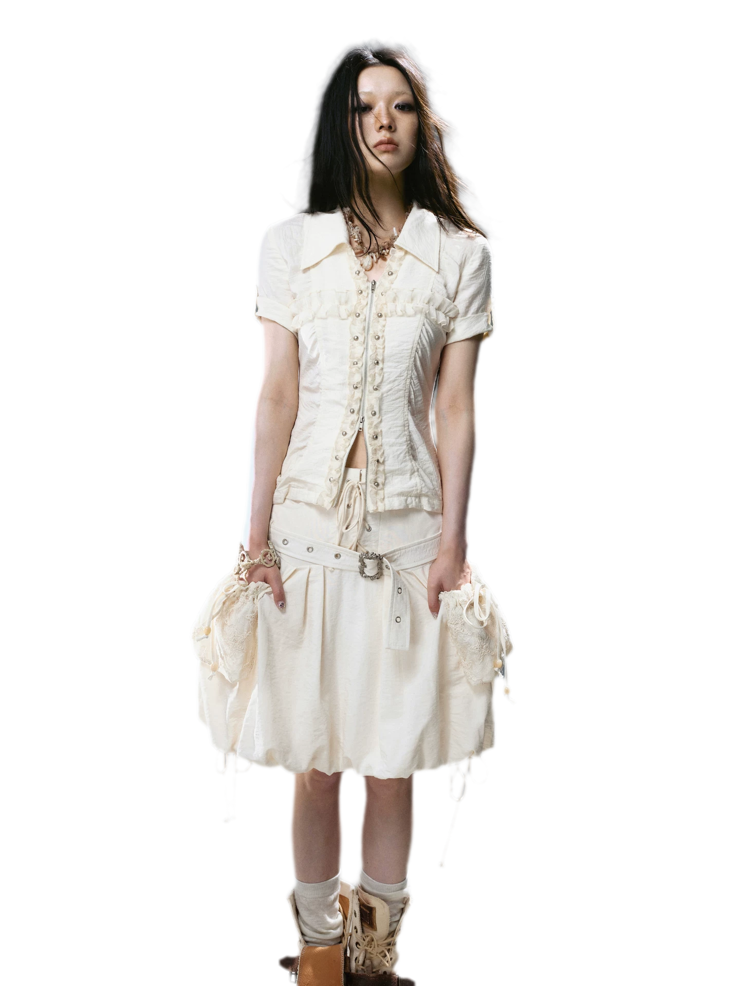 Studded Ruffle Short Shirt