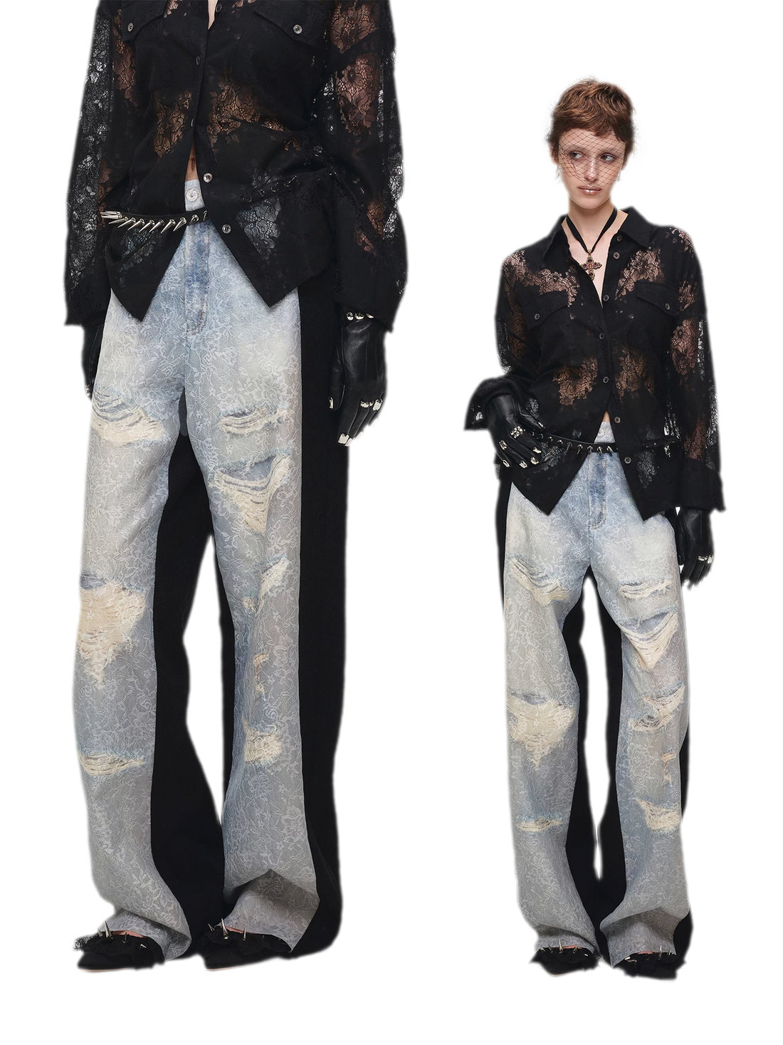 Washed Lace Straight Pants