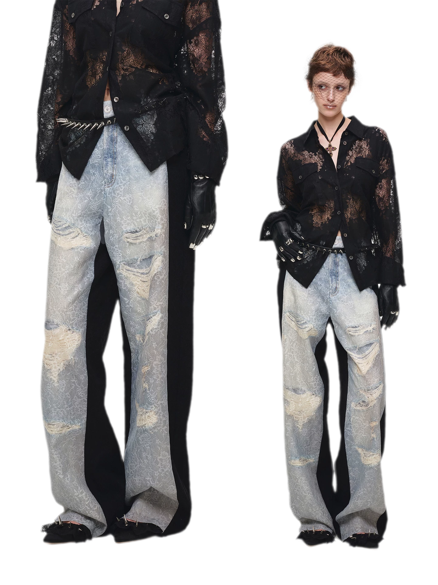 Washed Lace Straight Pants