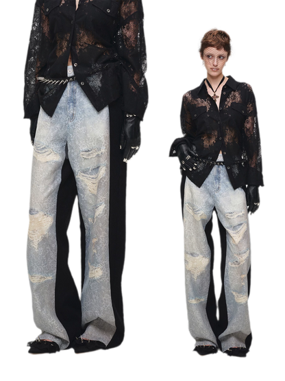 Washed Lace Straight Pants