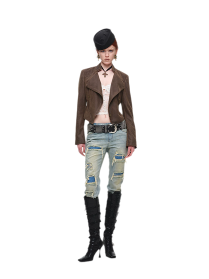 Washed Appliqué Straight-Leg Jeans