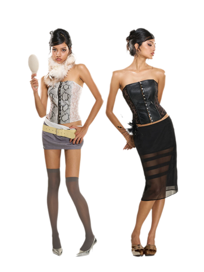 Snakeskin Lace Boned Bustier Top