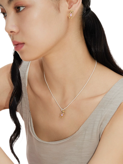 Flocked Teddy Bear Necklace