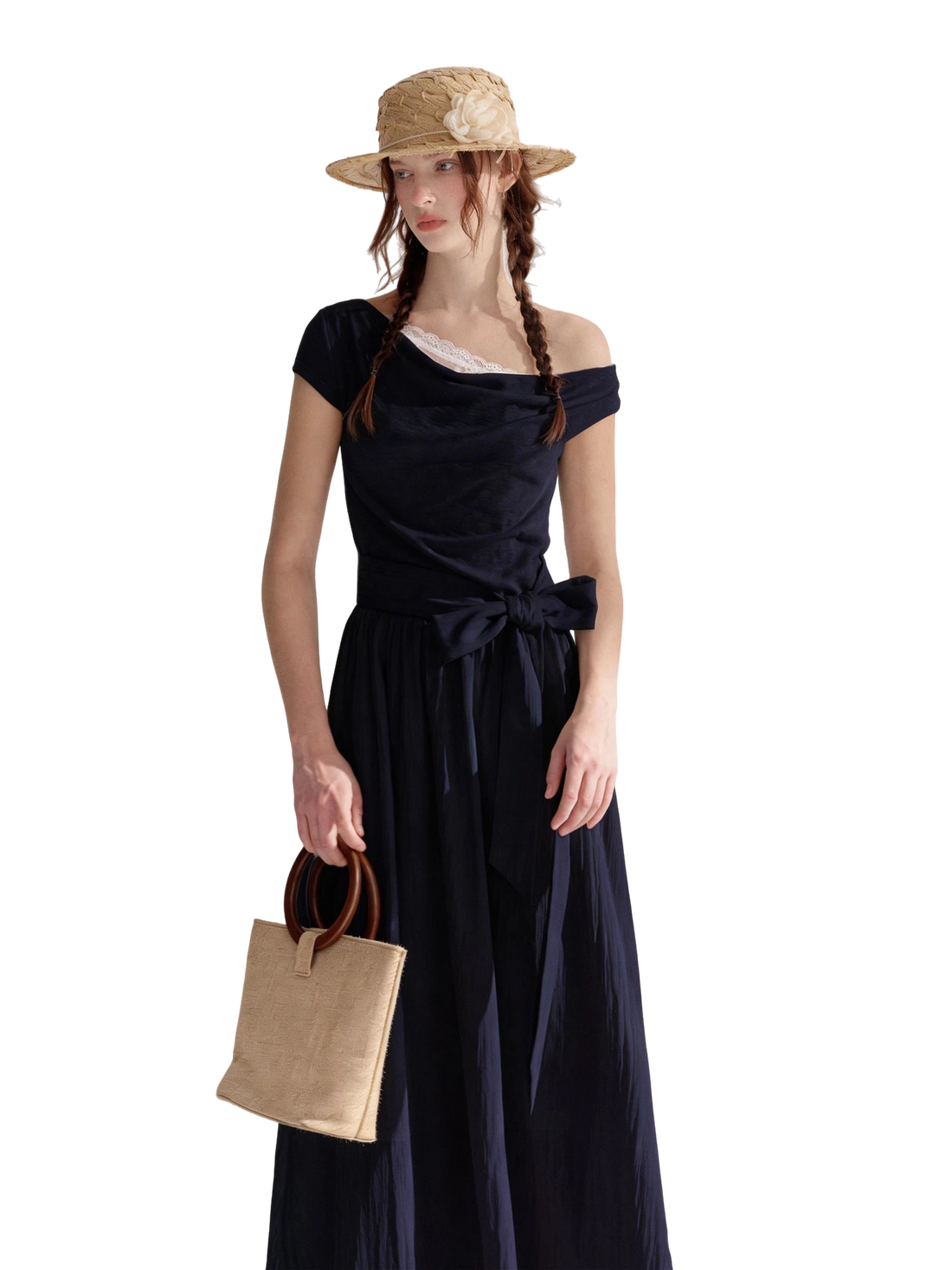 Lace-Trim Off-Shoulder Tie Dress