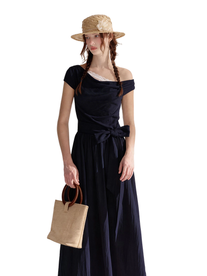 Lace-Trim Off-Shoulder Tie Dress