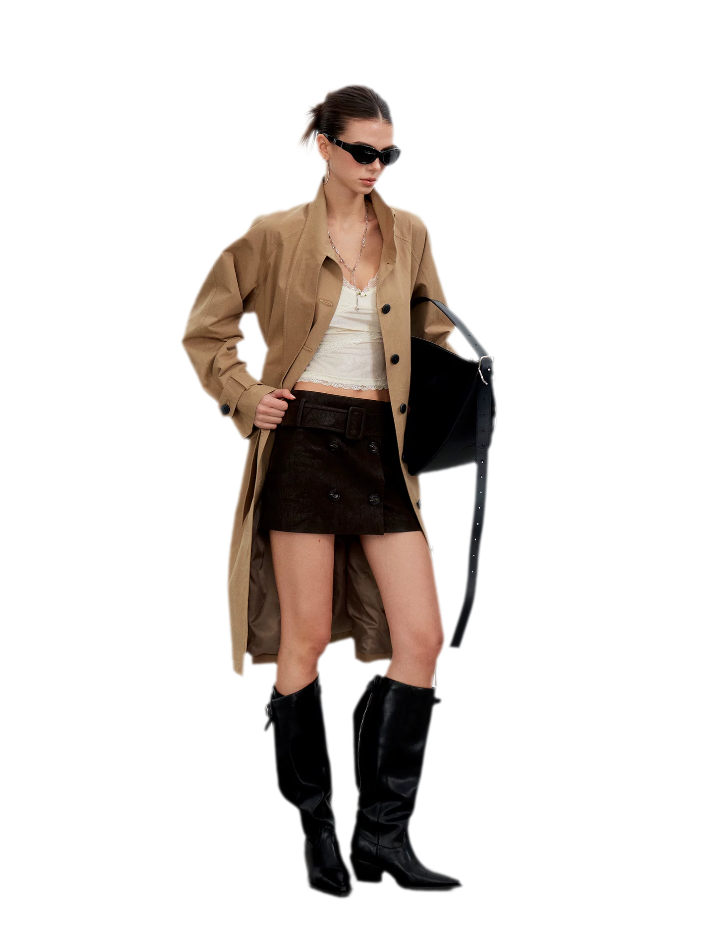 Sandwashed Tie-Waist Trench Coat