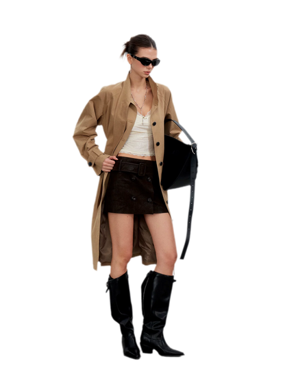 Sandwashed Tie-Waist Trench Coat