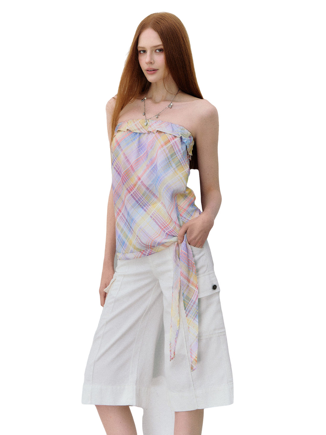 Iridescent Plaid Ruffle Bandeau