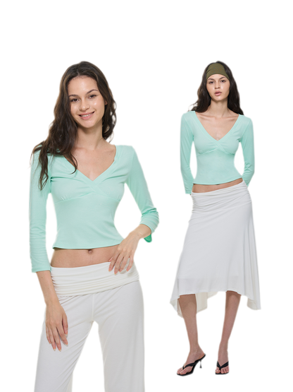 Crossfront Ribbed V-Neck Top