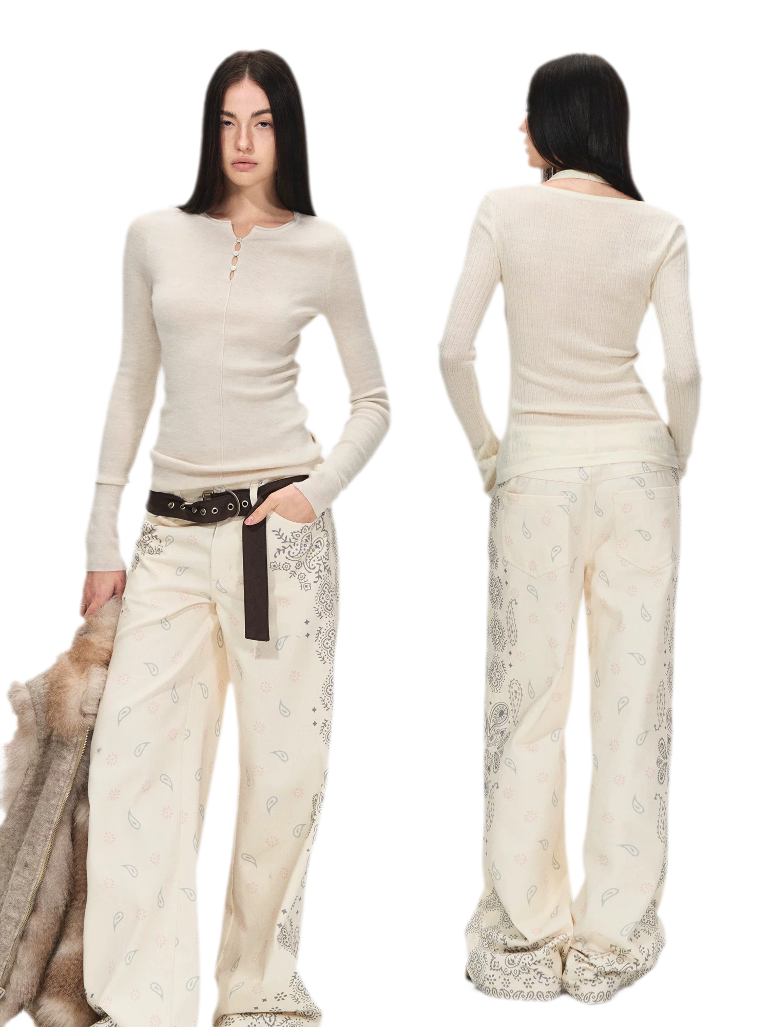 Vintage Paisley Print Relaxed Wide-Leg Pants