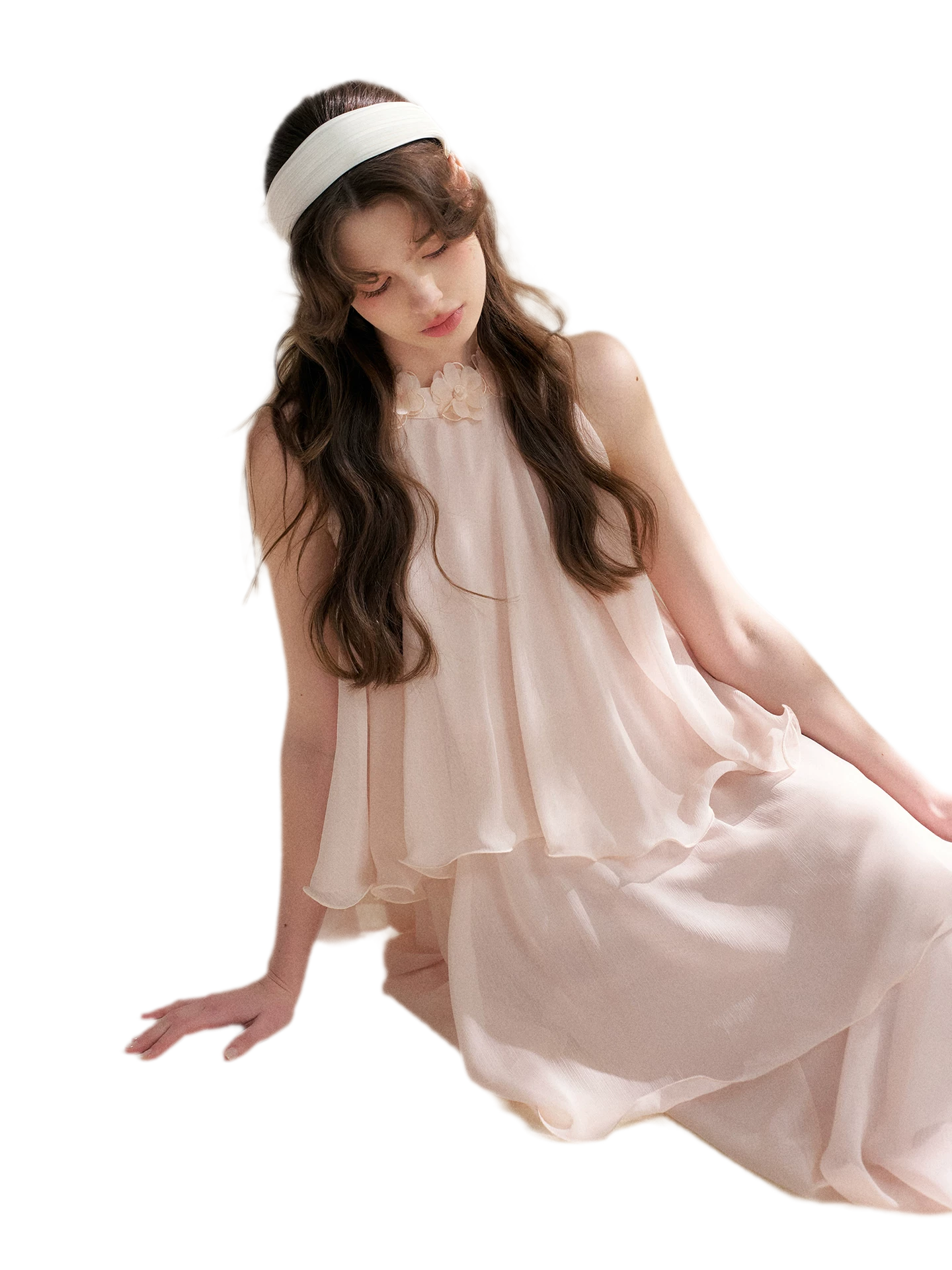 Chiffon Floral Halter Long Dress