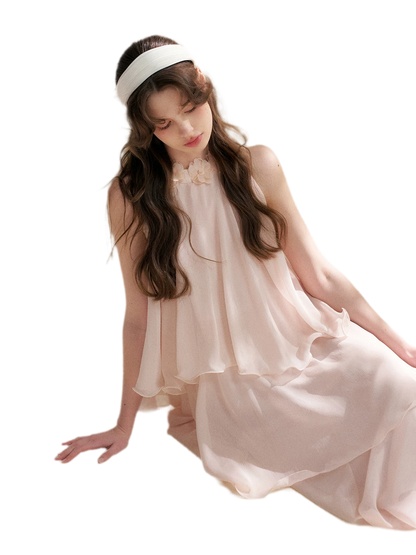 Chiffon Floral Halter Long Dress