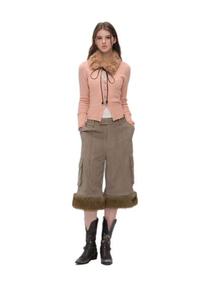Brushed Cable-Knit Fitted Cardigan