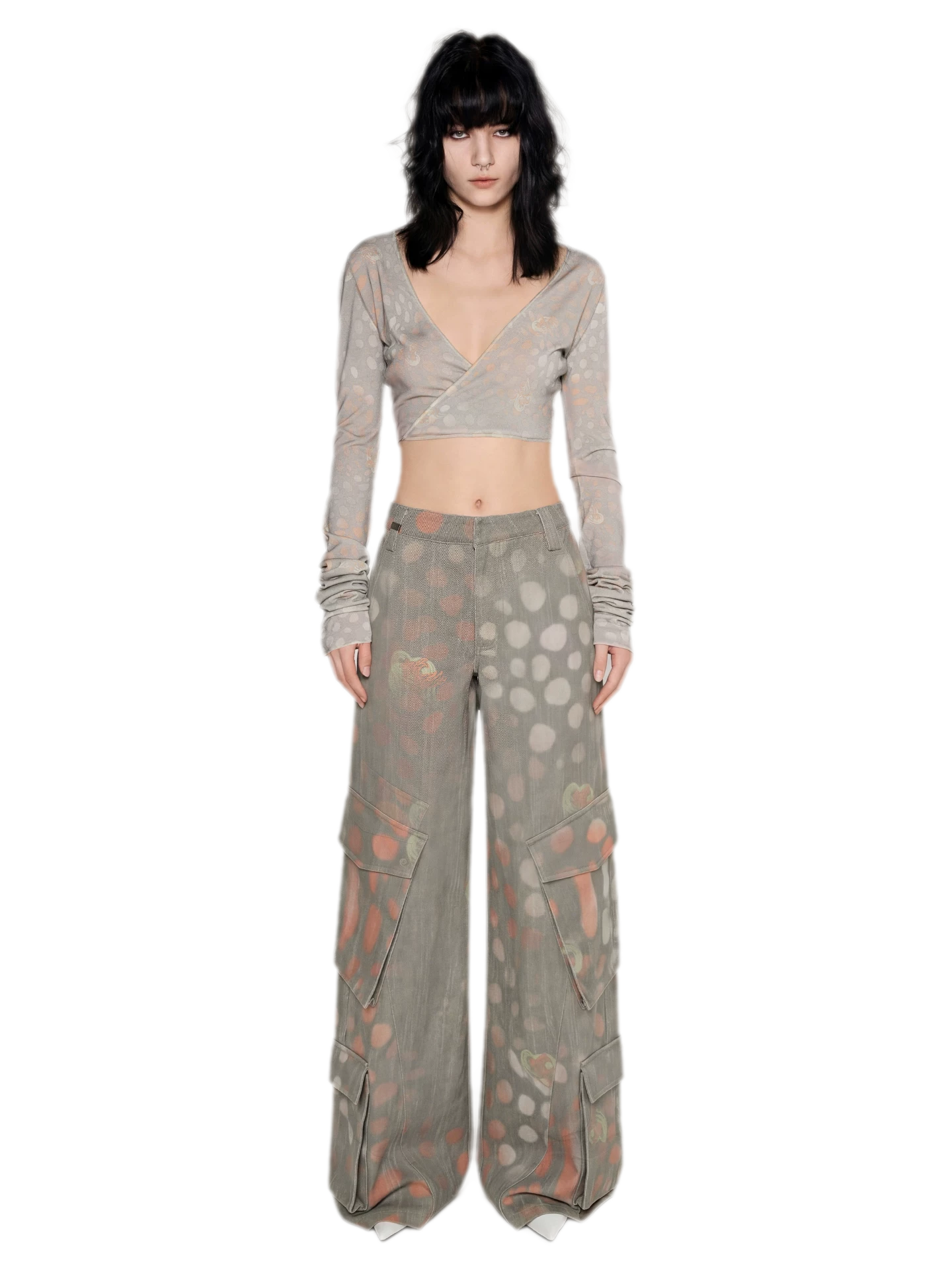 Printed Wide-Leg Cargo Pants