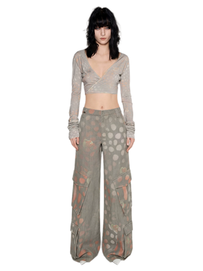 Printed Wide-Leg Cargo Pants