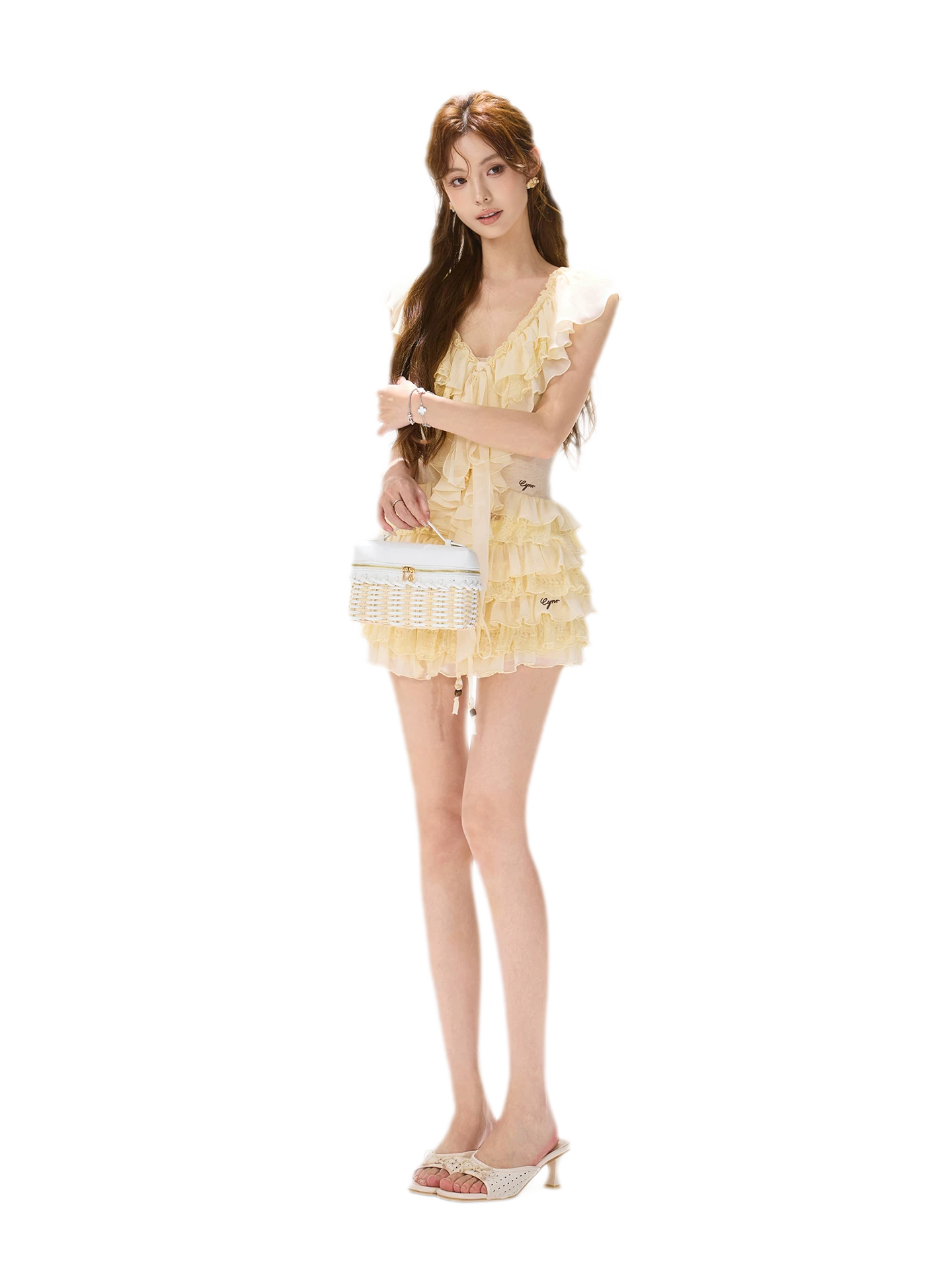 CYNR Lace Ruffle V-Neck Blouse – view 4