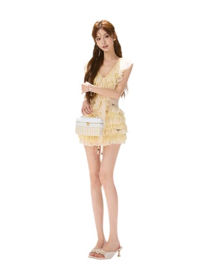 CYNR Lace Ruffle V-Neck Blouse – view 4