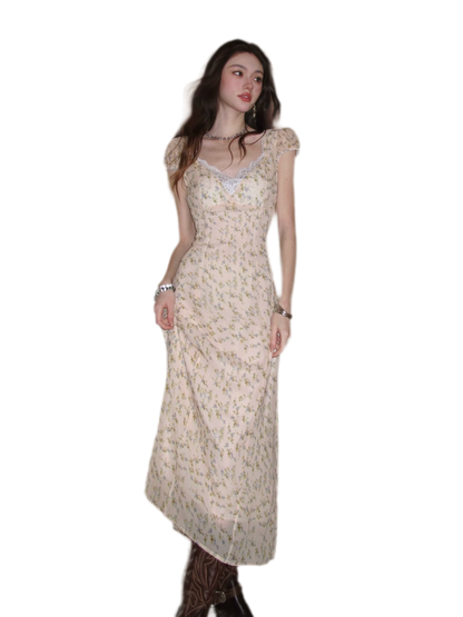 Lace V-Neck Long Dress