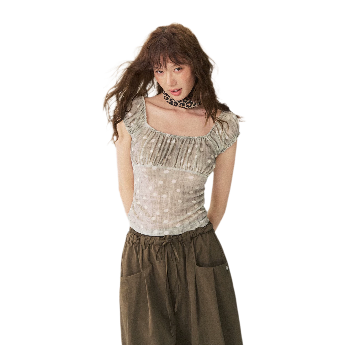 Polka Dot Ruched T-Shirt