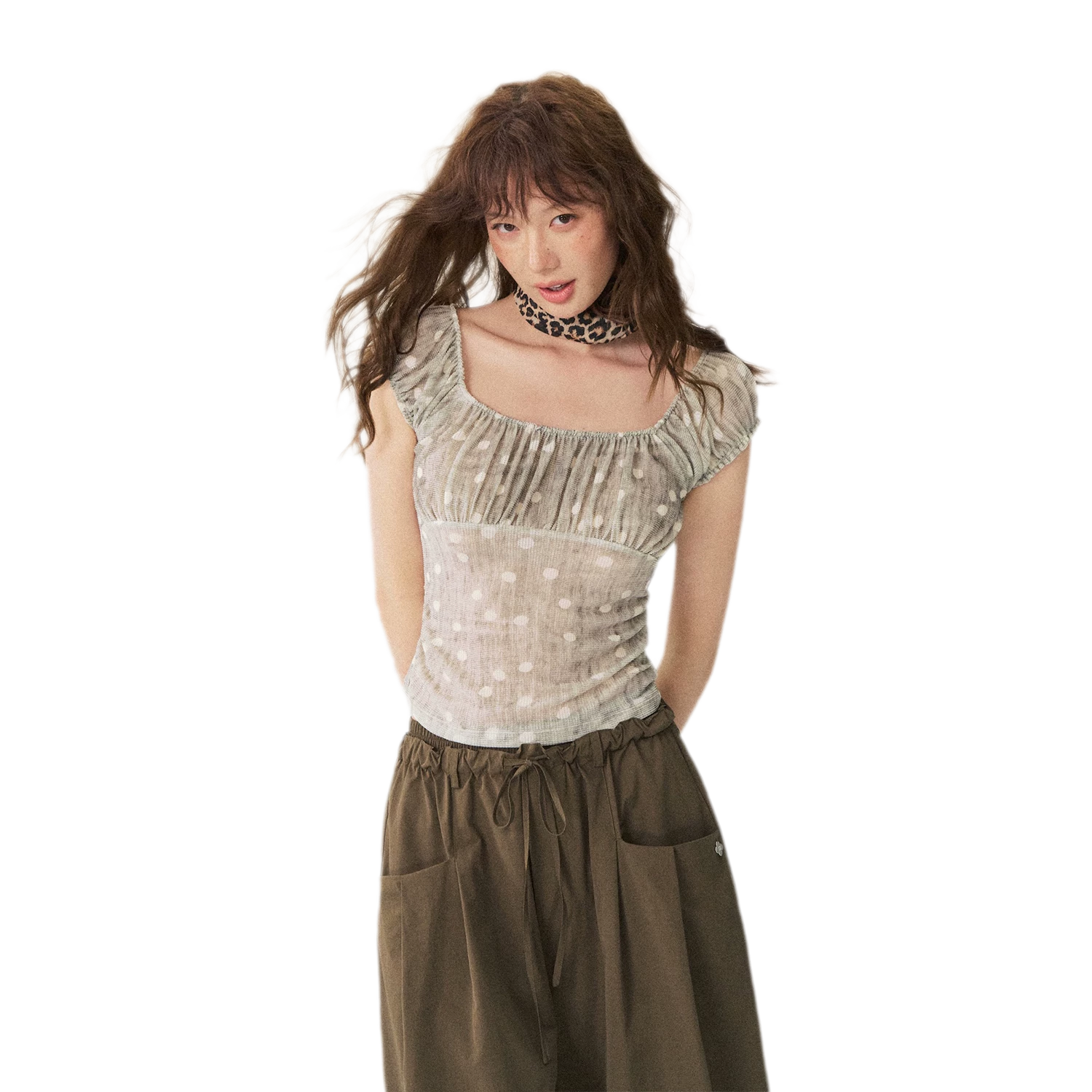 Polka Dot Ruched T-Shirt