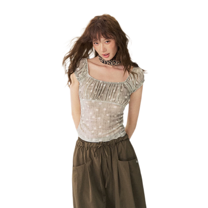 Polka Dot Ruched T-Shirt