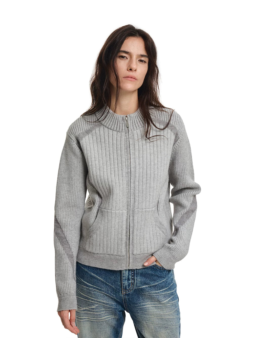 Contrast Jacquard Fitted Knit Cardigan