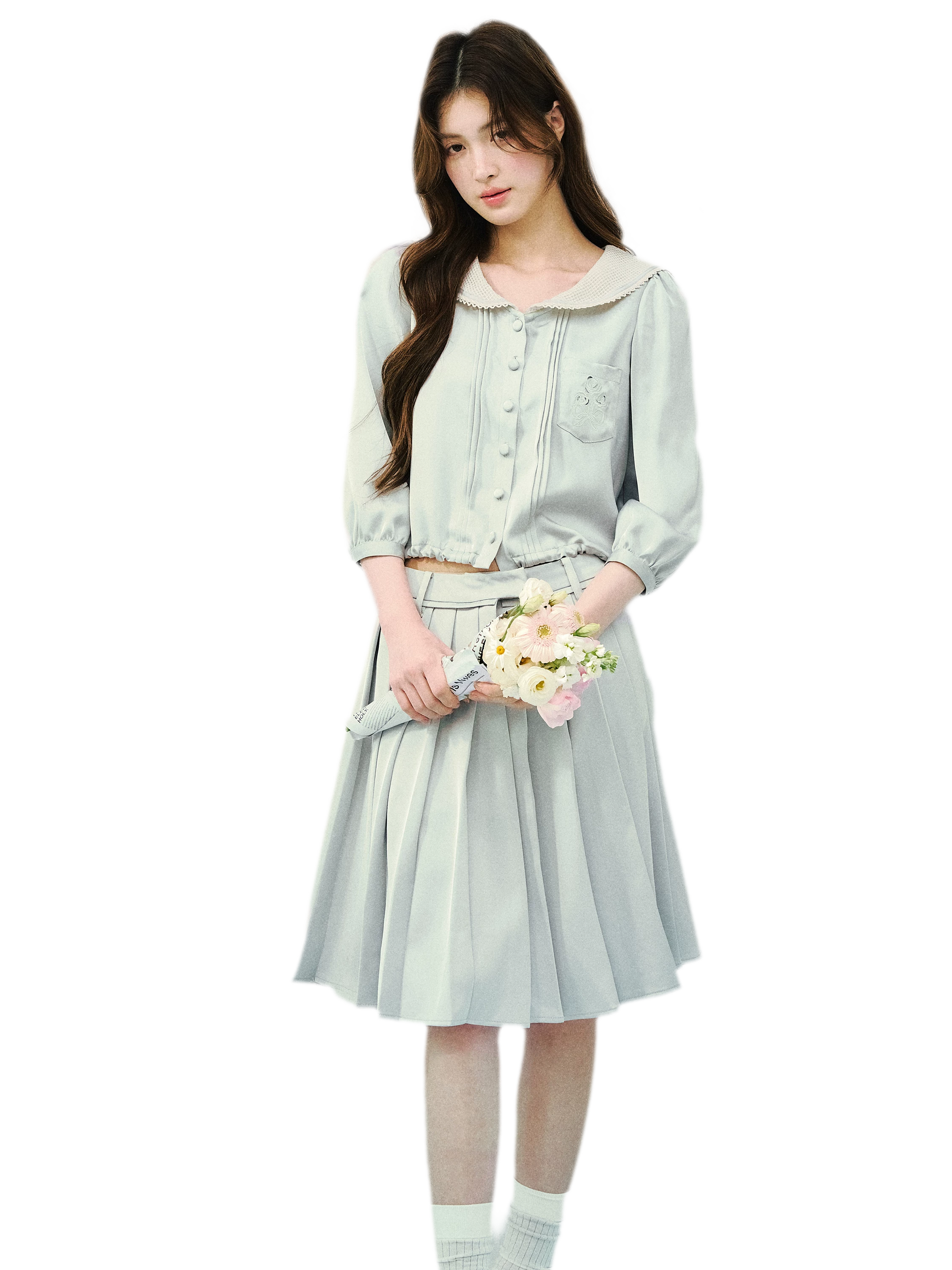 Mint Chronicle Navy Collar Embroidered Set