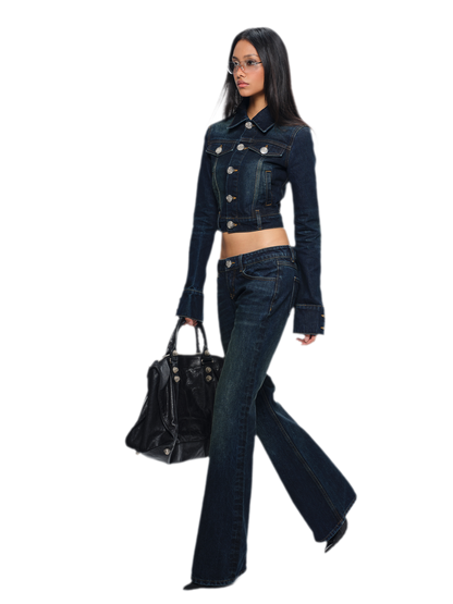 Embroidered Low-Rise Flared Jeans