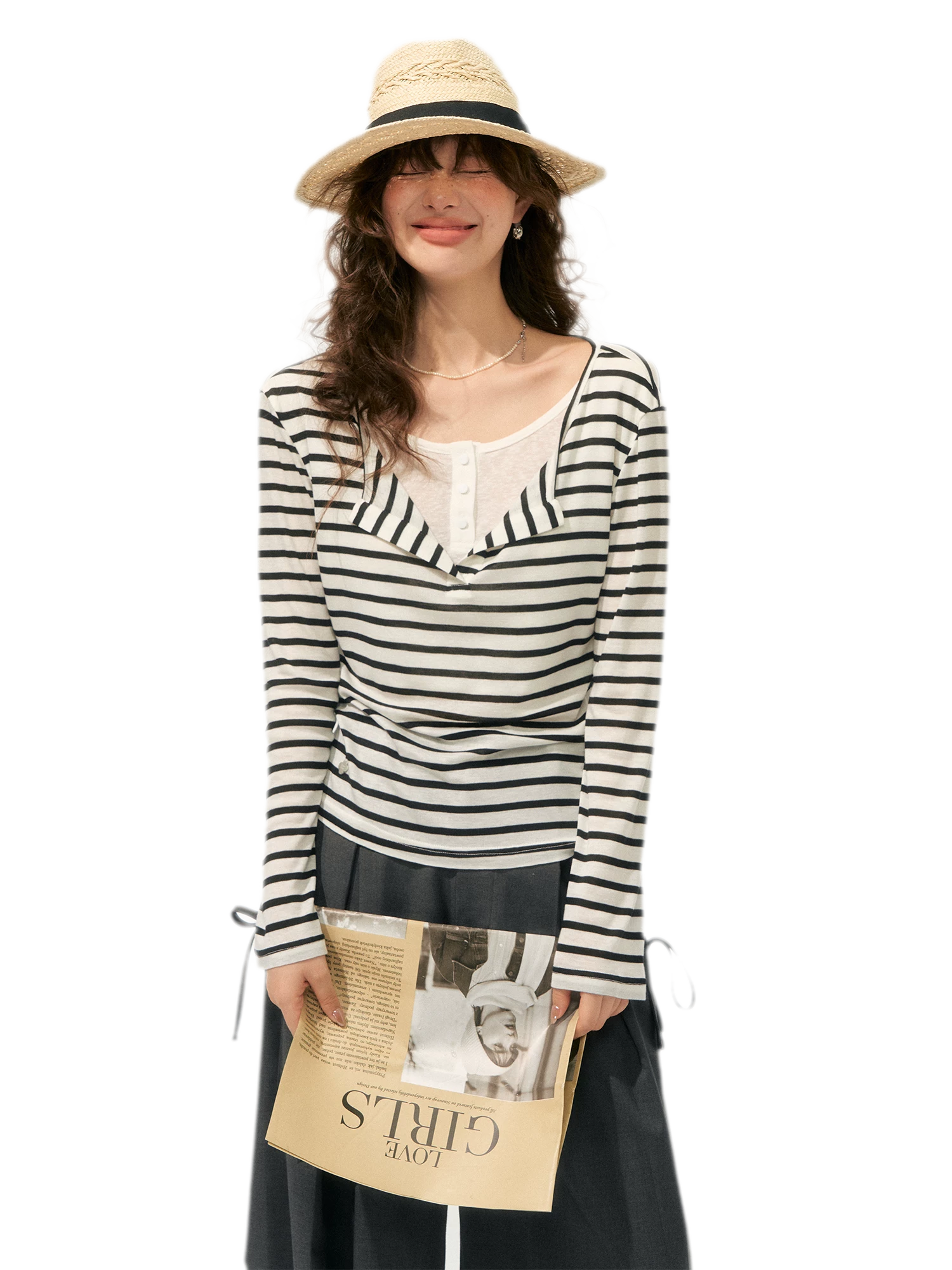Layered Striped Knit T-Shirt