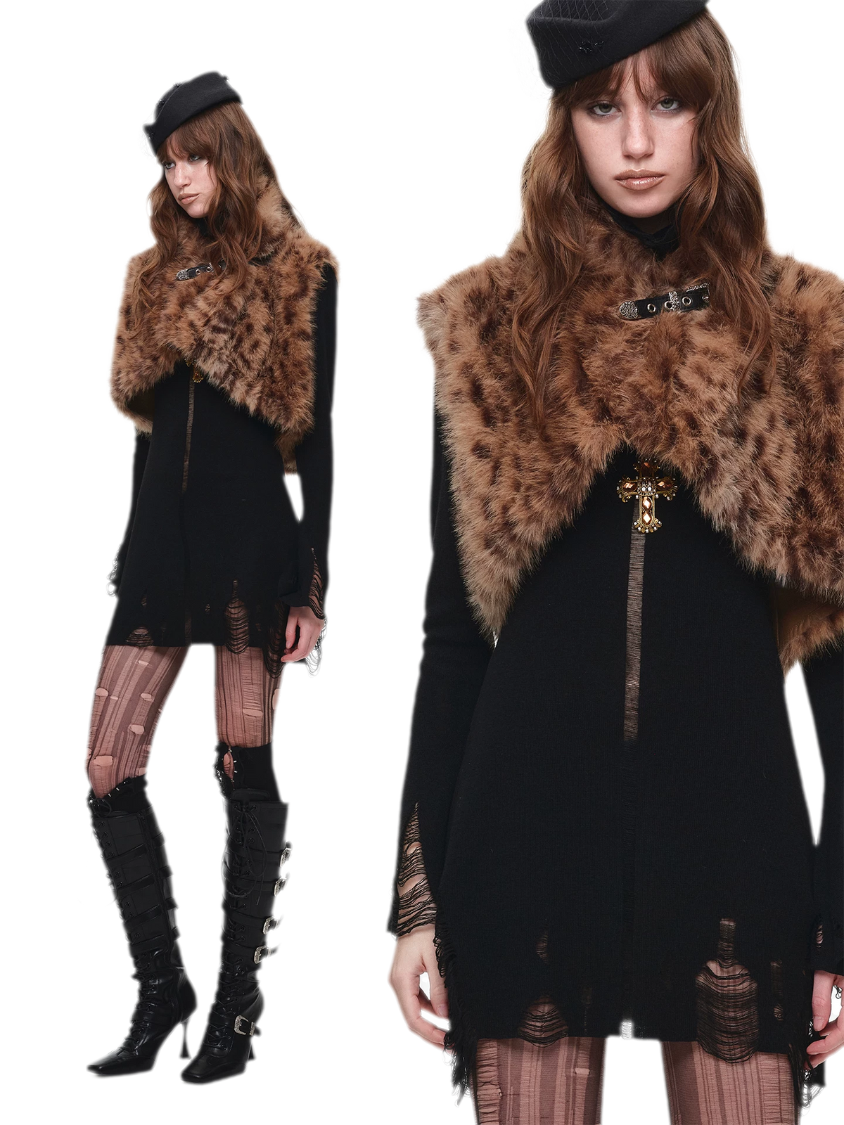 Distressed High-Neck Knit Dress