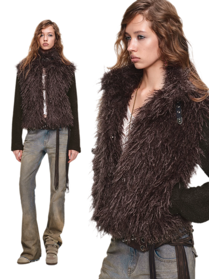 Veste courte en laine à ceinture contrastante