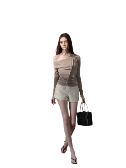 Wool-Blend Double-Pocket Mid-Waist Shorts